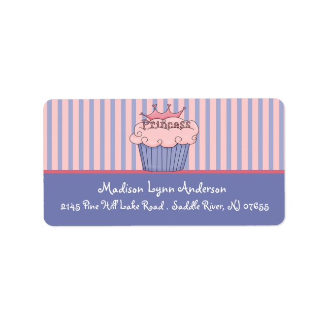 Étiquettes d'adresse de retour Princess Cupcake. (Devant)