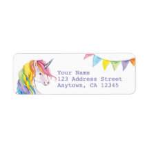 Étiquettes d'adresse de retour Rainbow Unicorn