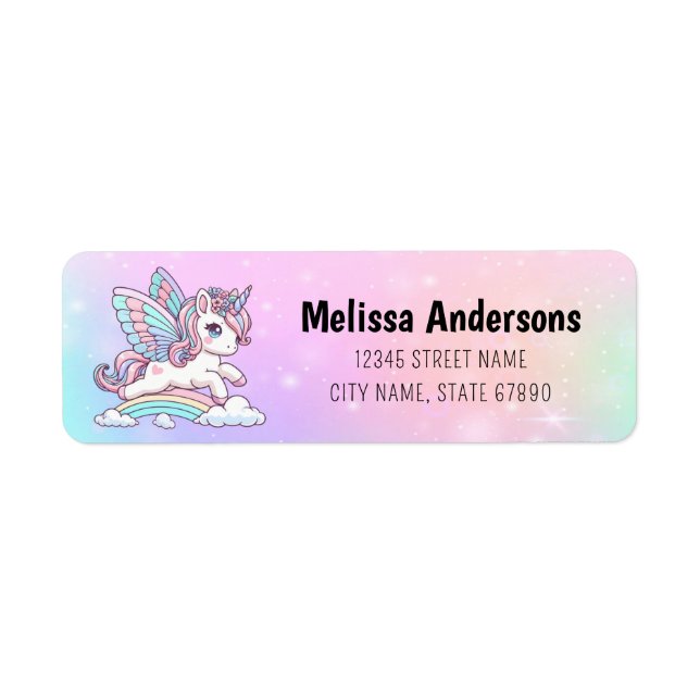 Étiquettes d'adresse de retour Rainbow Unicorn (Devant)