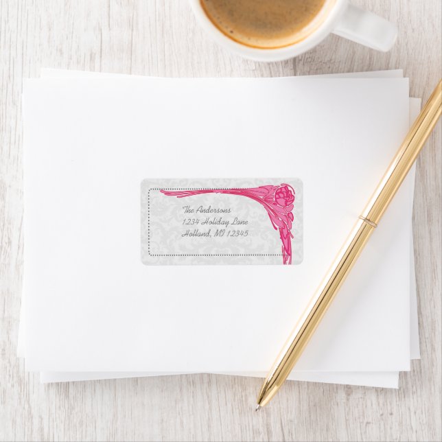 Étiquettes d'adresse de retour Rose Damask Rose (En situation)