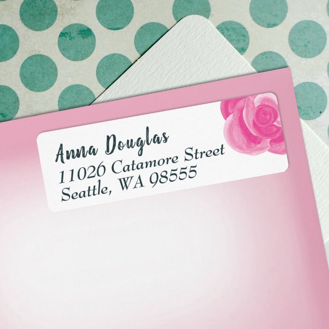 Étiquettes d'adresse de retour rose vif (pink rose address label return address pink floral roses flower pink grad graduate mailing label)
