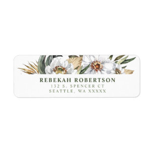 Étiquettes d'adresse de retour White Botanical Dah