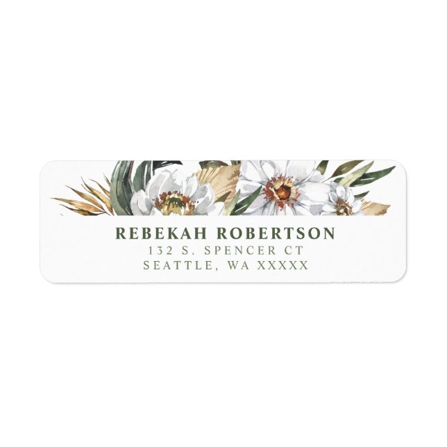 Étiquettes d'adresse de retour White Botanical Dah (Devant)