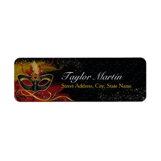 Étiquettes d'adresse Masque à Plumes Rouge & Or Sp
