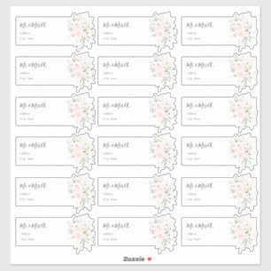 Étiquettes d'adresse pour invités Roses roses aqua