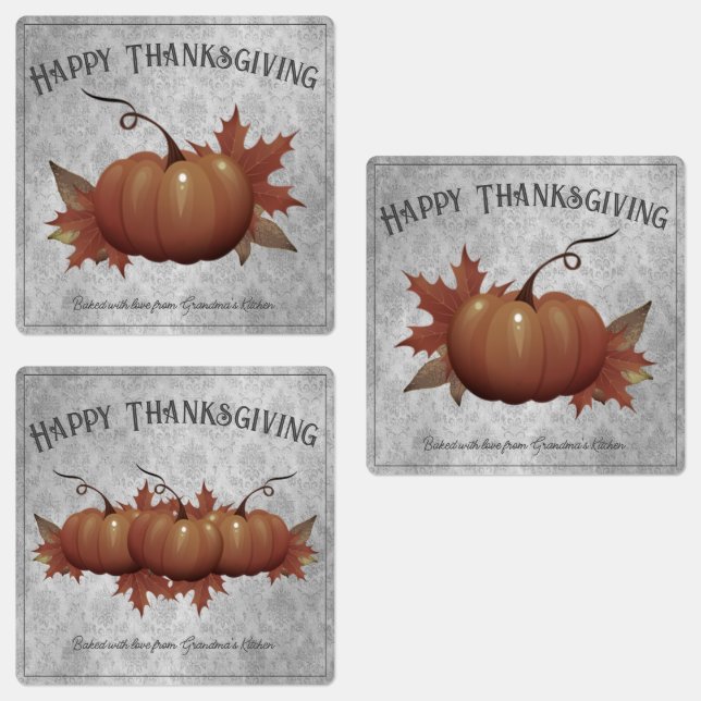 Étiquettes Damask, Citrouille de Thanksgiving | Gris (Groupe)