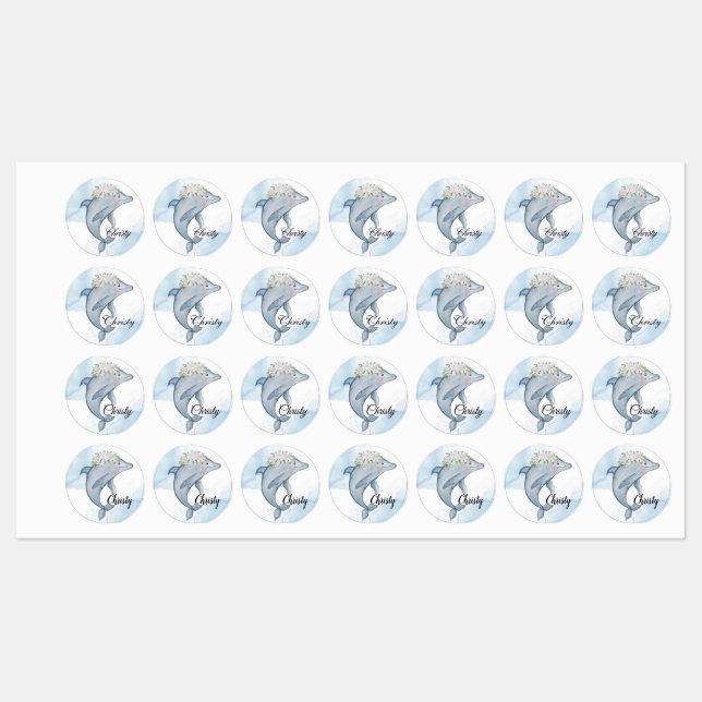 Étiquettes Dauphins d'aquarelle personnalisés (Feuille)