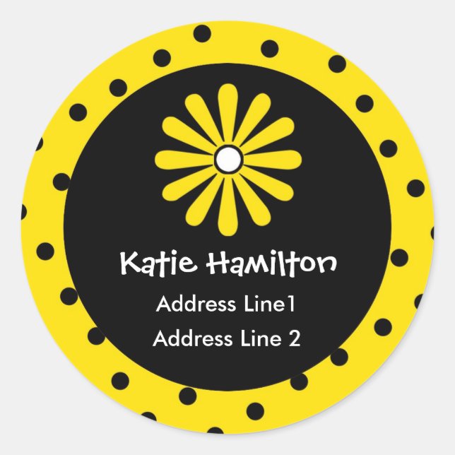 Étiquettes de adresse à points Polka Jaune et Noir (Devant)