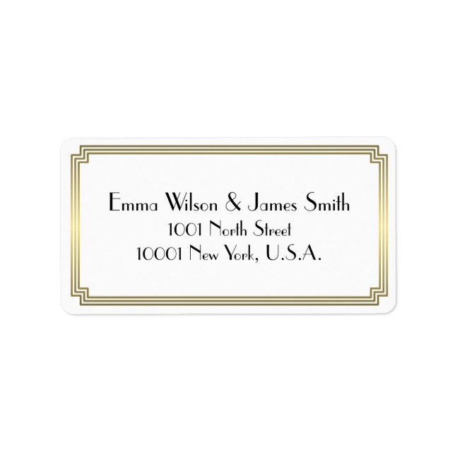 Étiquettes de adresse Art déco Gold White (Devant)
