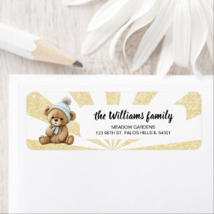 Étiquettes de adresse bébé d'ours bleu or