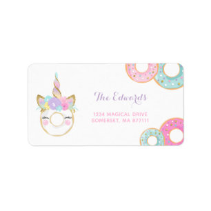 Étiquettes de adresse beignet et licorne de parti