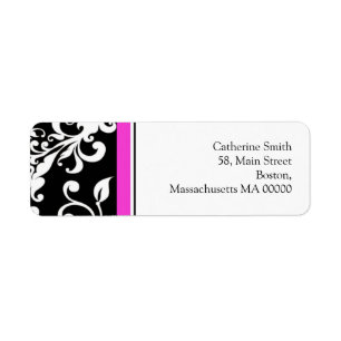 Étiquettes de adresse Black et White avec rose