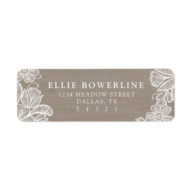 Étiquettes de adresse Burlap et Lace (Devant)