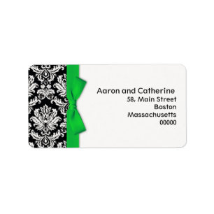 Étiquettes de adresse Damas avec Bow vert