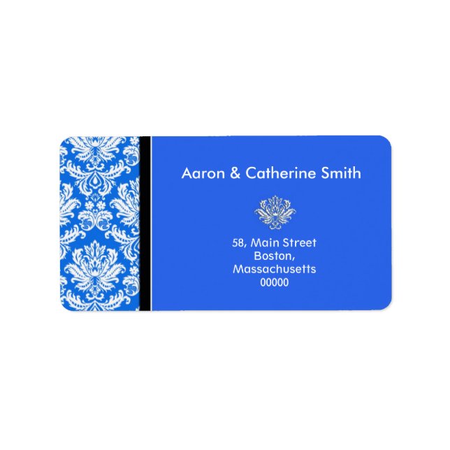 Étiquettes de adresse Damas bleus personnalisables (Devant)