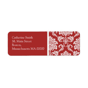 Étiquettes de adresse Damas rouges et blancs