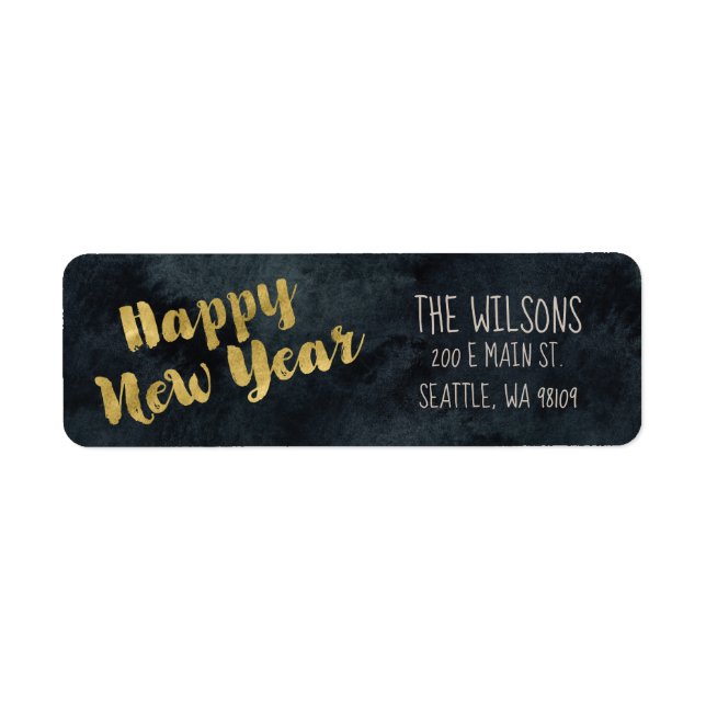 Étiquettes de adresse de bonne année - noir et or (Devant)