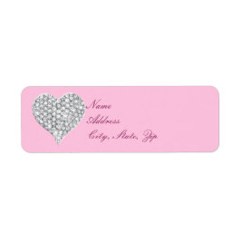 Étiquettes de adresse de coeur rose diamant
