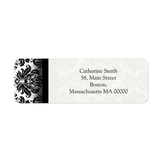 Étiquettes de adresse de Damas noirs et blancs (Devant)