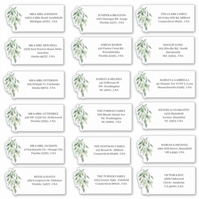 Étiquettes de adresse de l'Eucalyptus (Devant)
