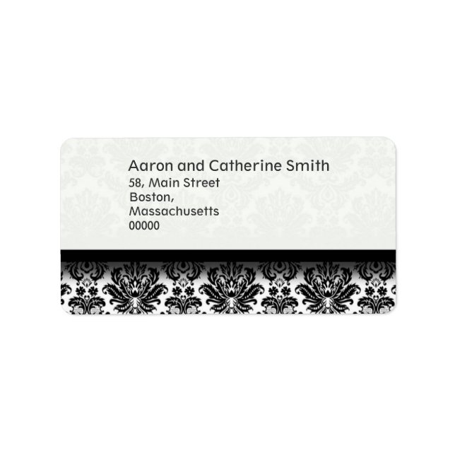 Étiquettes de adresse de Mariage damassé noir et b (Devant)
