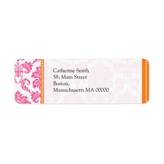 Étiquettes de adresse de Mariage damassé orange et (Devant)