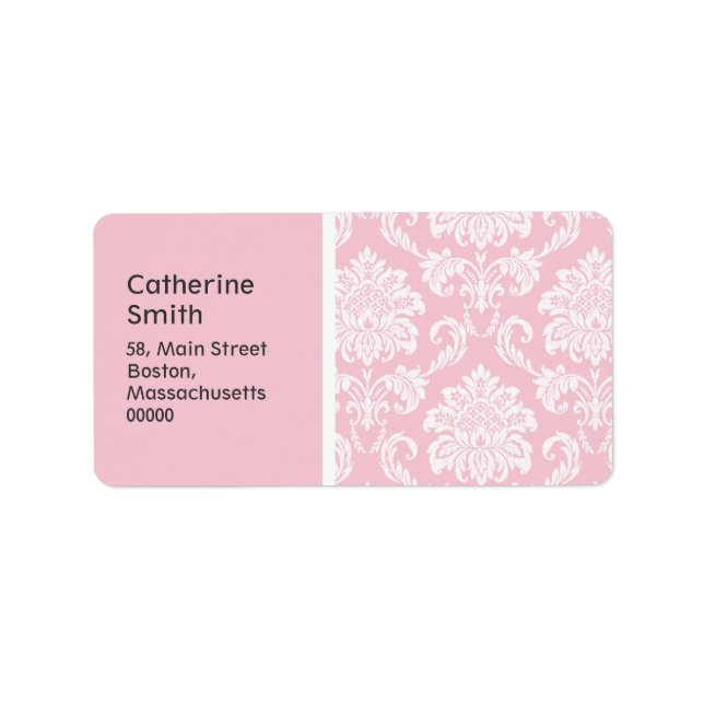 Étiquettes de adresse de Mariage damassé rose (Devant)