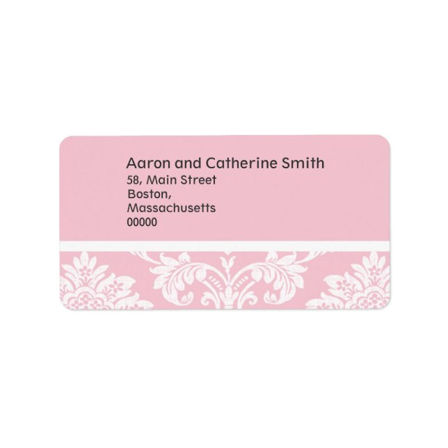 Étiquettes de adresse de Mariage damassé rose (Devant)