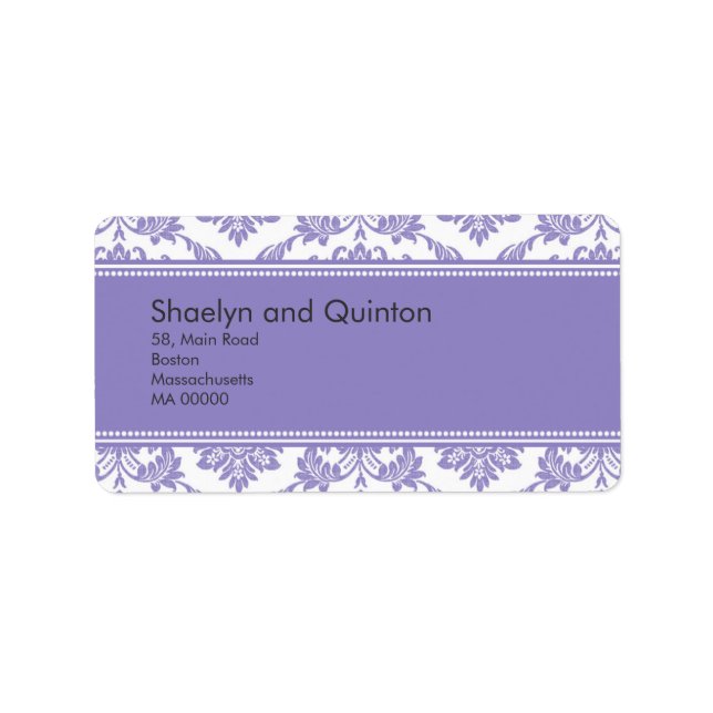 Étiquettes de adresse de Mariage damassé violet (Devant)