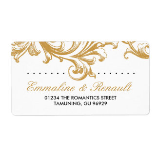 Étiquettes de adresse de Mariage Floral d'or antiq