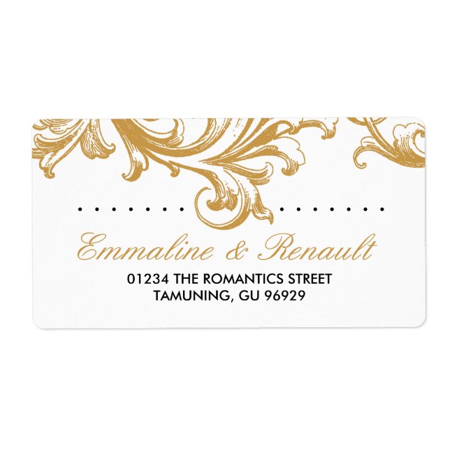 Étiquettes de adresse de Mariage Floral d'or antiq (Devant)