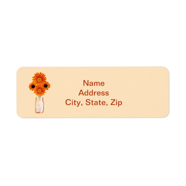 Étiquettes de adresse de Mason Jar aux fleurs oran (Devant)