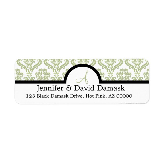 Étiquettes de adresse de monogrammes Mariage damas (Devant)