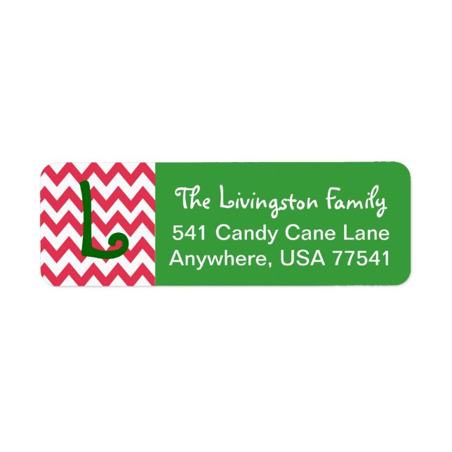 Étiquettes de adresse de Noël - Chevron Monogram (Devant)