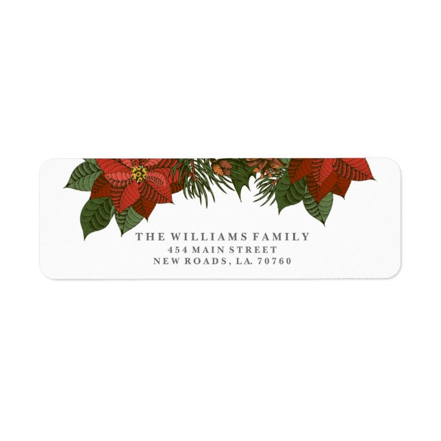 Étiquettes de adresse de Noël de Poinsettia (Devant)