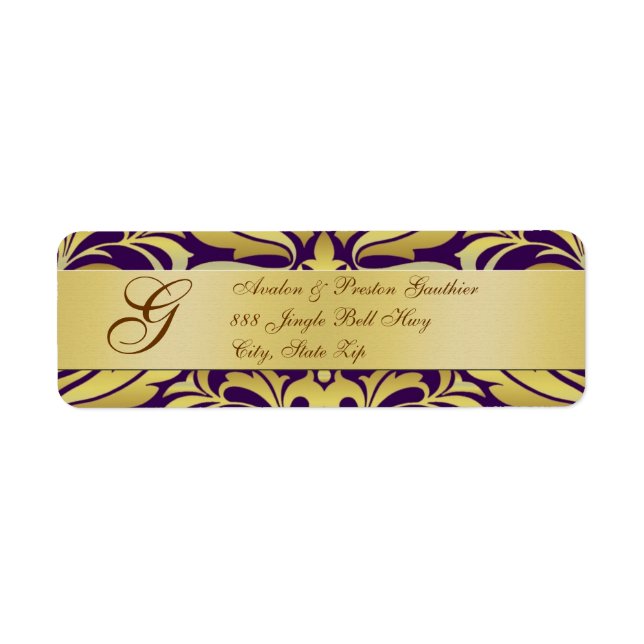 Étiquettes de adresse de Noël du Monogramme d'or v (Devant)