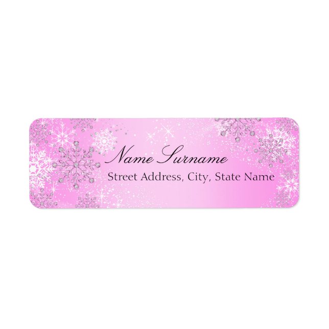 Étiquettes de adresse de Noël Pink Crystal Snowfla (Devant)