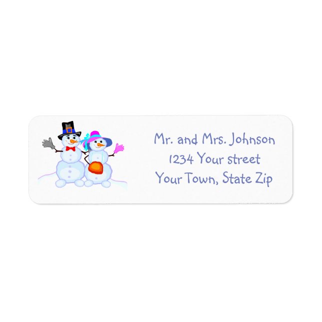 Étiquettes de adresse de Snowman Couple (Devant)