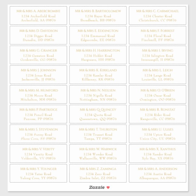Étiquettes de adresse d'enveloppes Mariage personn (Feuille)