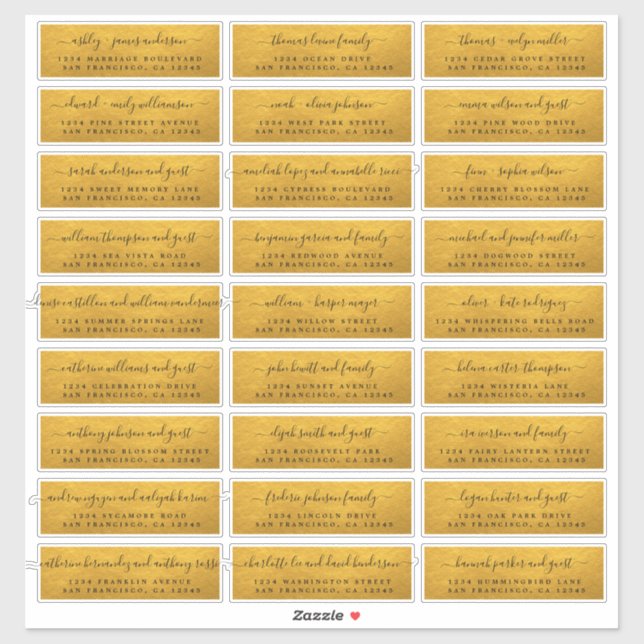 Étiquettes de adresse d'invités Gold Mariage perso (Feuille)