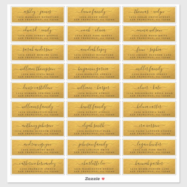 Étiquettes de adresse d'invités Gold Mariage perso (Feuille)