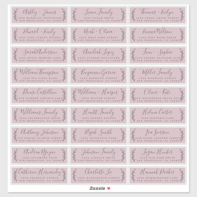 Étiquettes de adresse d'invités Mariages pourpres  (Feuille)