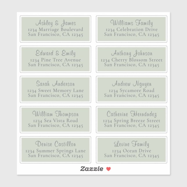 Étiquettes de adresse d'invités Mariages verts per (Feuille)