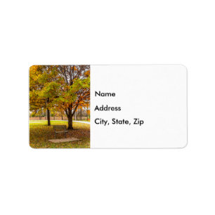 Étiquettes de adresse du banc de vue d'automne