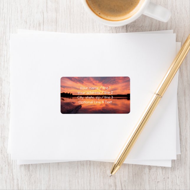 Étiquettes de adresse du coucher de soleil du lac  (En situation)