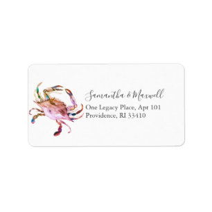 Étiquettes de adresse du crabe d'aquarelle côtière