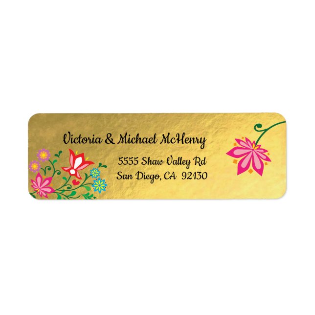 Étiquettes de adresse floraux de Fiesta Gold Foil  (Devant)