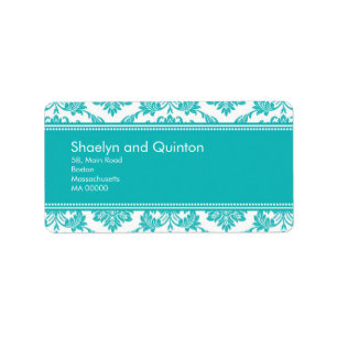 Étiquettes de adresse Mariage damassé turquoises