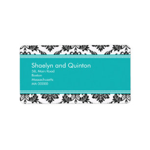 Étiquettes de adresse Mariage damassé turquoises