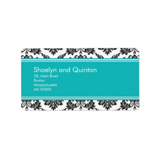 Étiquettes de adresse Mariage damassé turquoises